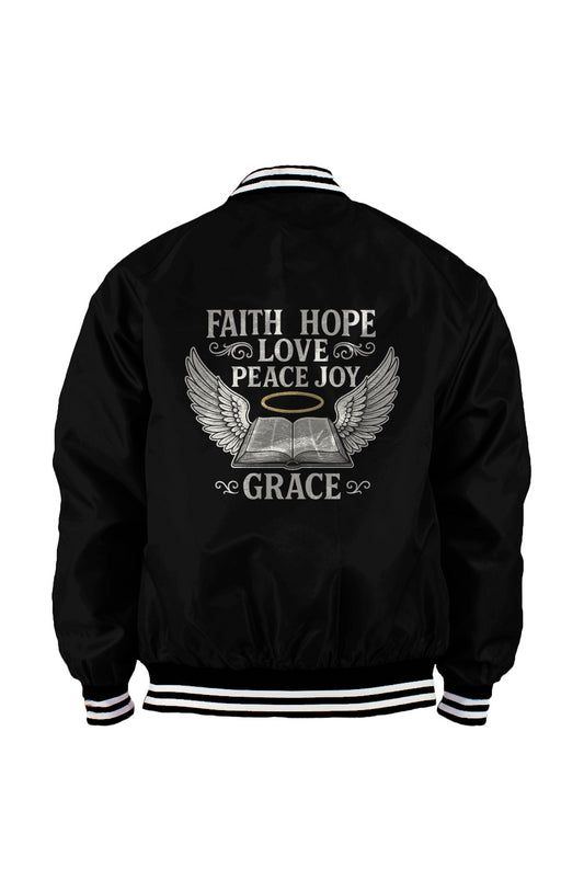 Men's Faith Hope Love Grace Varsity Jacket